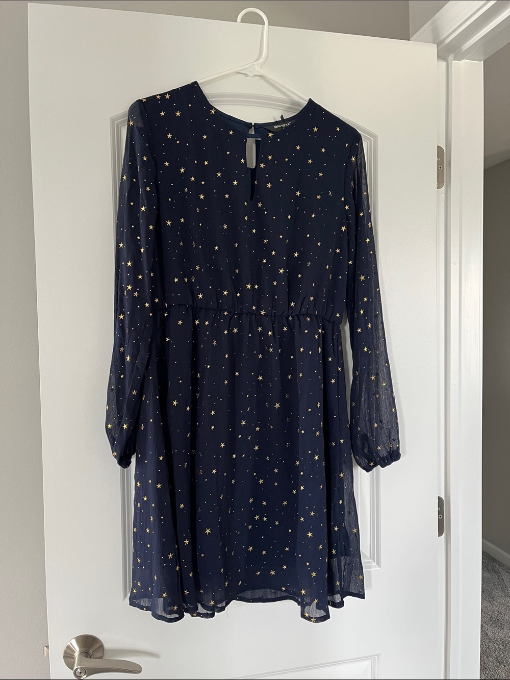 Girls' Navy Star Print Long Sleeve Dress